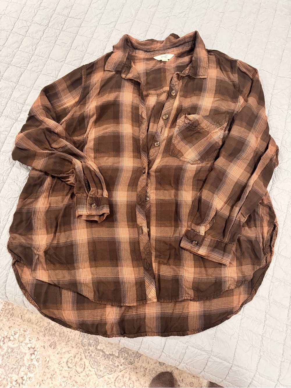 Terra & Sky Brown and Tan Plaid Button-Down Shirt